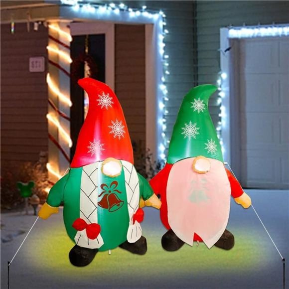 Inflatable Lighted Christmas Gnomes Couple, Swedish Gnome, 3.6ft H x 4.9ft W - Picture 5 of 6